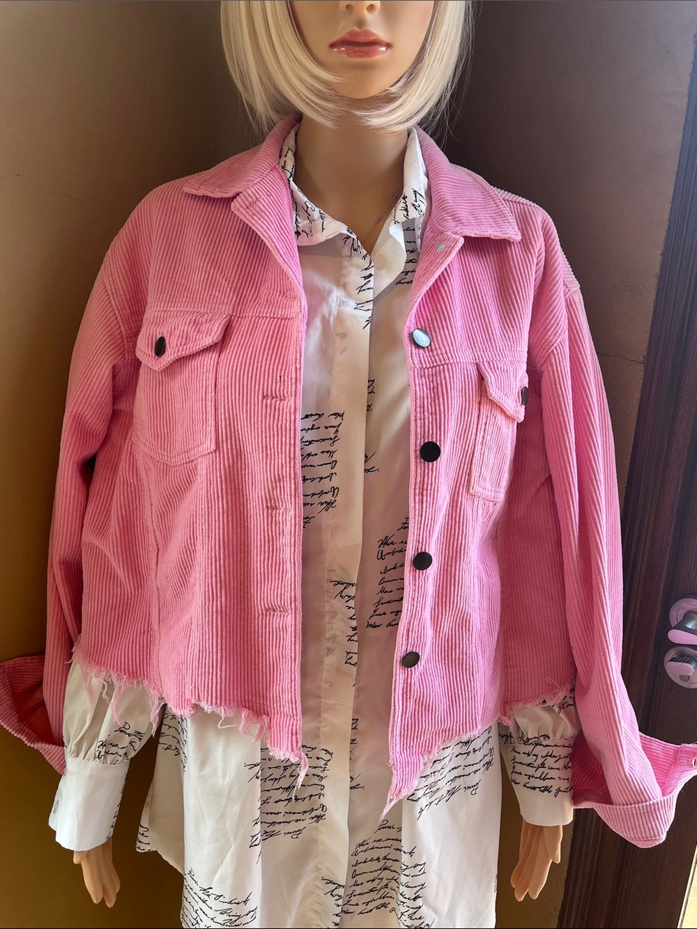 POL Pink Corduroy Distressed Cropped Jacket - Women